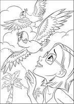 coloriage rio linda regarde blu voler dans le ciel avec perla